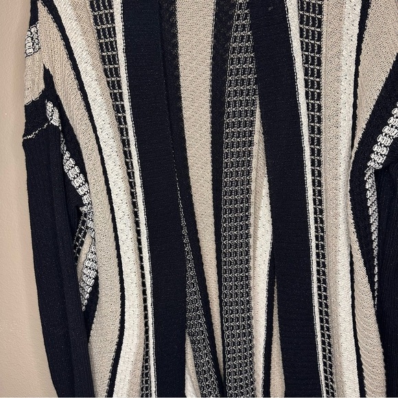 Soft Surroundings Women’s Striped Open Front Cardigan Size Medium Black Tan - Picture 2 of 6
